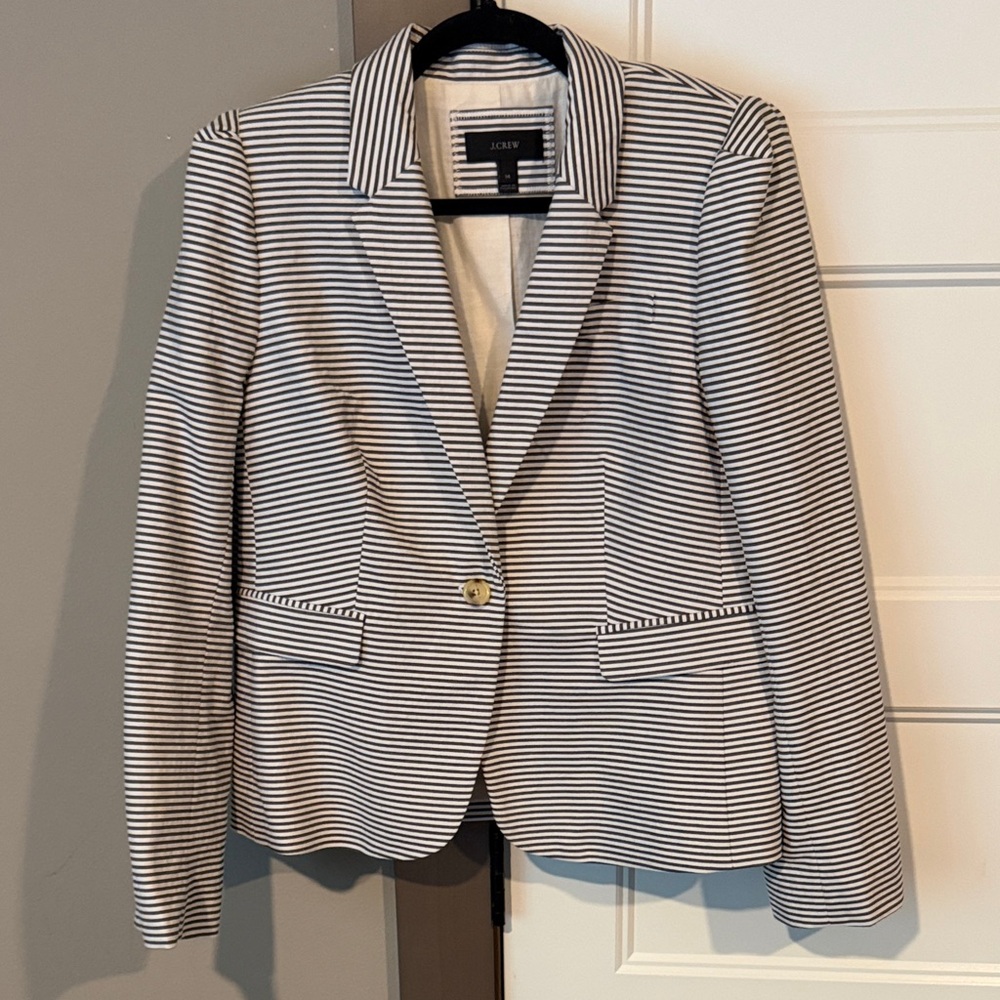 J. Crew Navy and White Striped Cotton Blazer